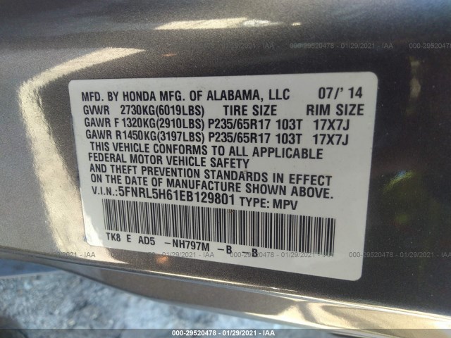 Photo 8 VIN: 5FNRL5H61EB129801 - HONDA ODYSSEY 