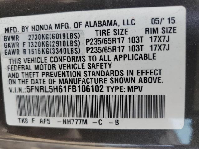 Photo 12 VIN: 5FNRL5H61FB106102 - HONDA ODYSSEY EX 