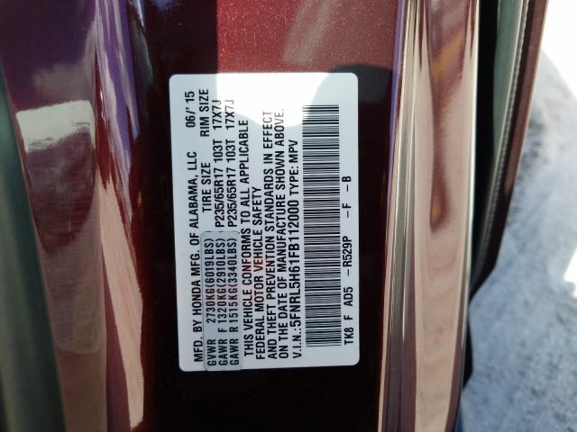 Photo 9 VIN: 5FNRL5H61FB112000 - HONDA ODYSSEY EX 