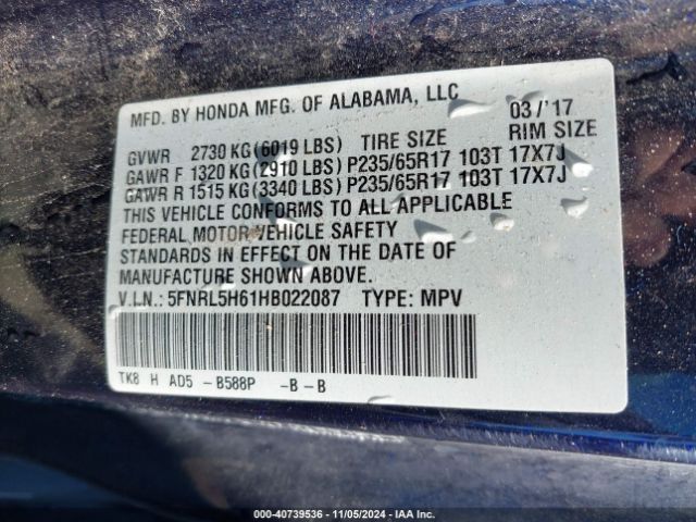 Photo 8 VIN: 5FNRL5H61HB022087 - HONDA ODYSSEY 