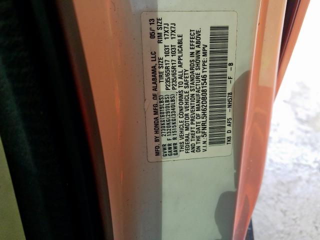 Photo 9 VIN: 5FNRL5H62DB081546 - HONDA ODYSSEY EX 