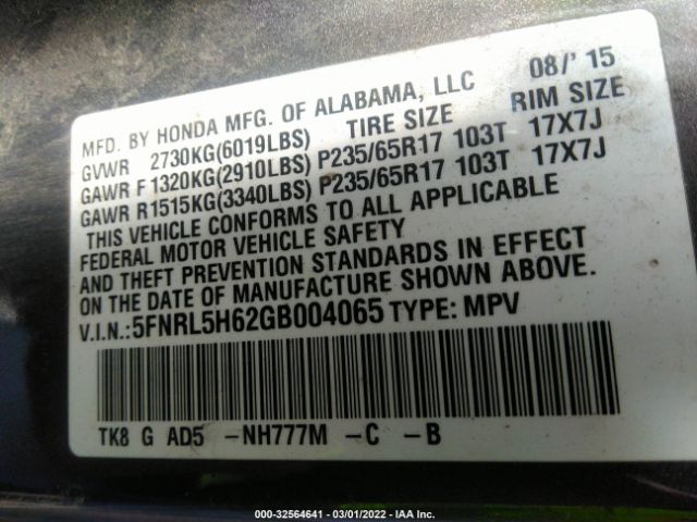 Photo 8 VIN: 5FNRL5H62GB004065 - HONDA ODYSSEY 