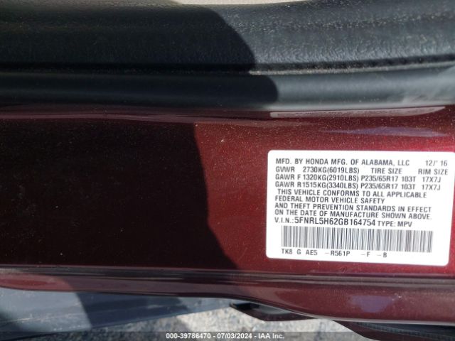 Photo 8 VIN: 5FNRL5H62GB164754 - HONDA ODYSSEY 