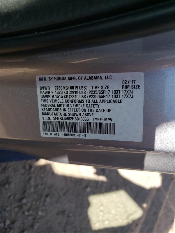 Photo 9 VIN: 5FNRL5H62HB013365 - HONDA ODYSSEY EX 