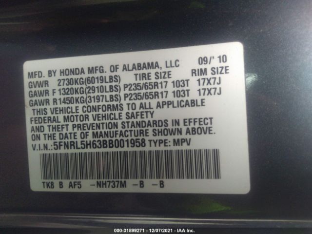 Photo 8 VIN: 5FNRL5H63BB001958 - HONDA ODYSSEY 