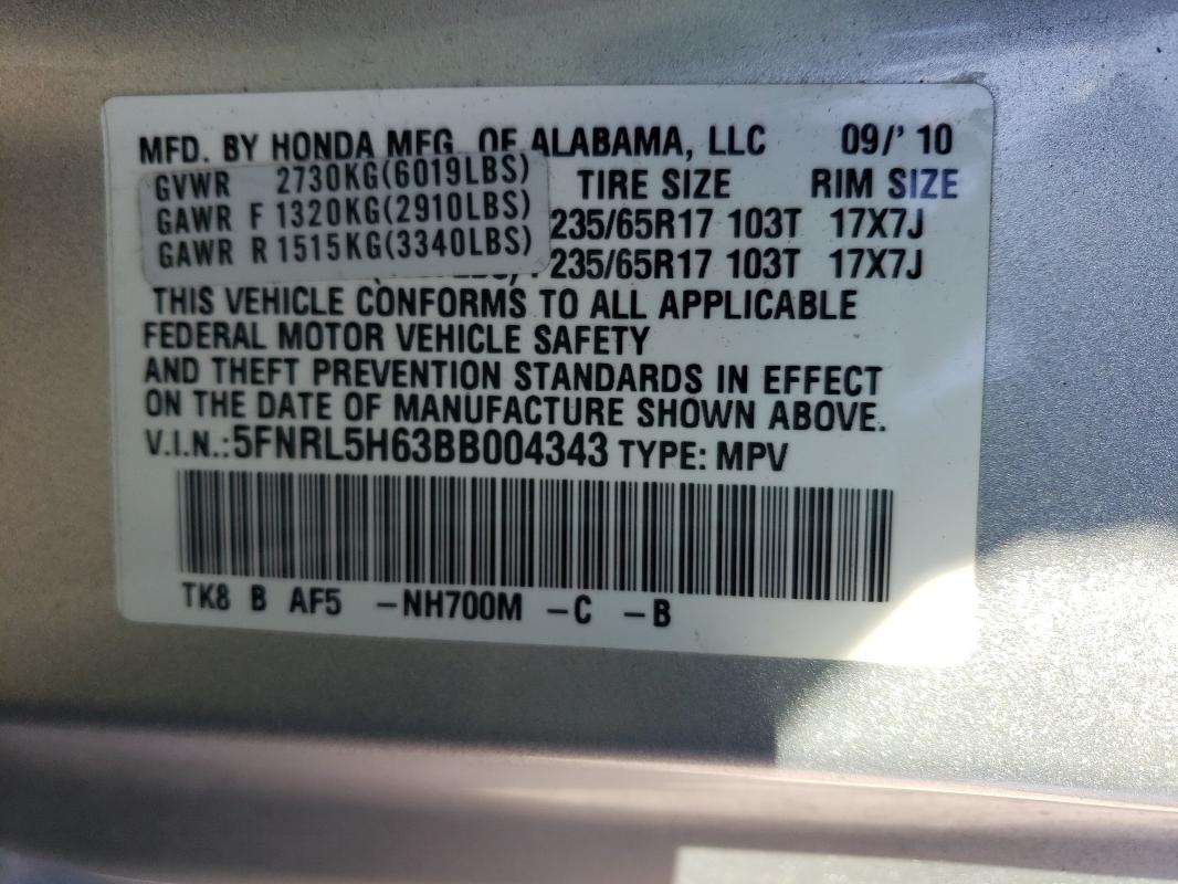 Photo 9 VIN: 5FNRL5H63BB004343 - HONDA ODYSSEY EX 