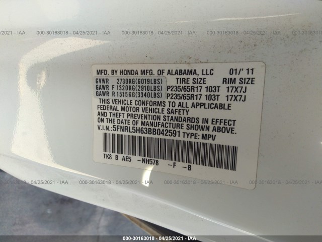 Photo 8 VIN: 5FNRL5H63BB042591 - HONDA ODYSSEY 