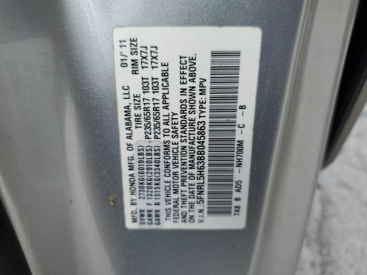 Photo 11 VIN: 5FNRL5H63BB045863 - HONDA ODYSSEY 