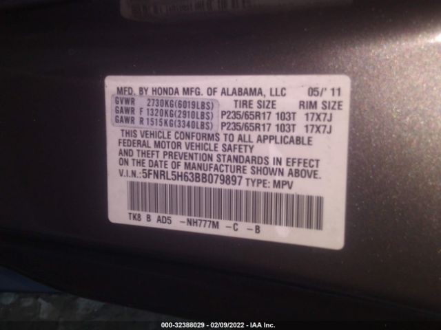 Photo 8 VIN: 5FNRL5H63BB079897 - HONDA ODYSSEY 