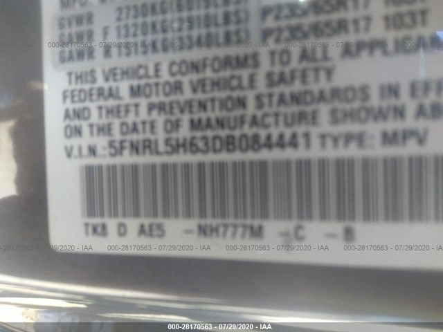 Photo 8 VIN: 5FNRL5H63DB084441 - HONDA ODYSSEY 