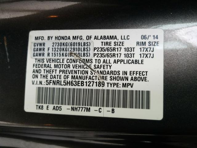 Photo 9 VIN: 5FNRL5H63EB127189 - HONDA ODYSSEY EX 