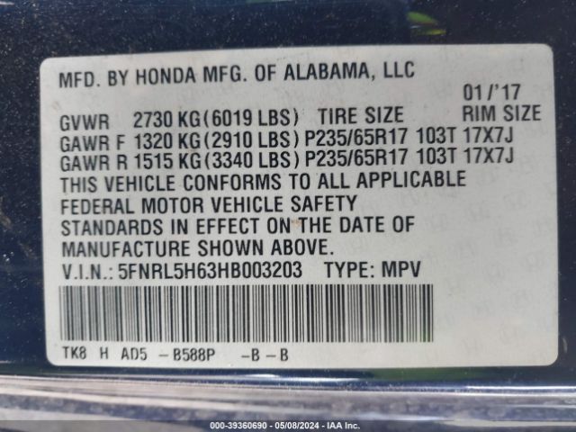 Photo 8 VIN: 5FNRL5H63HB003203 - HONDA ODYSSEY 