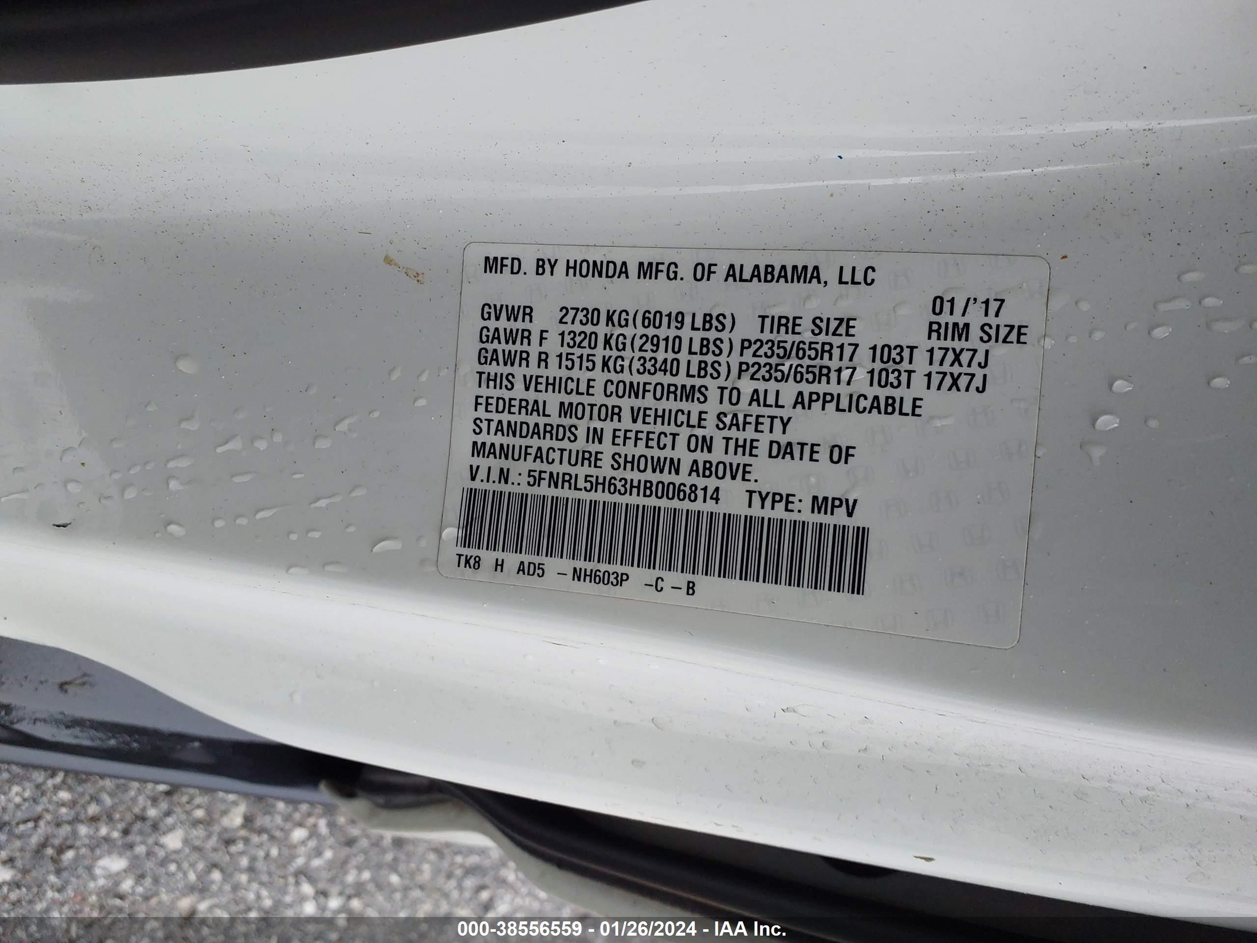 Photo 8 VIN: 5FNRL5H63HB006814 - HONDA ODYSSEY 