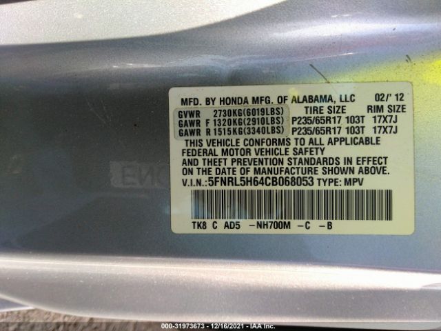 Photo 8 VIN: 5FNRL5H64CB068053 - HONDA ODYSSEY 