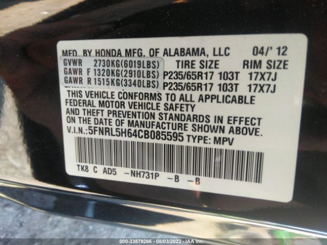 Photo 8 VIN: 5FNRL5H64CB085595 - HONDA ODYSSEY 