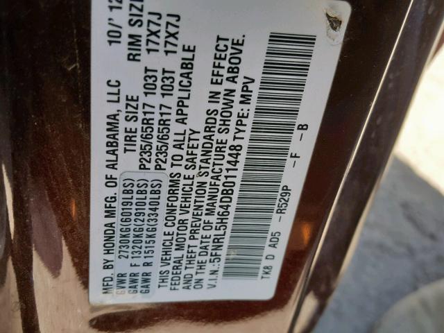 Photo 9 VIN: 5FNRL5H64DB011448 - HONDA ODYSSEY EX 