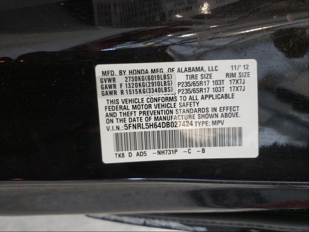 Photo 9 VIN: 5FNRL5H64DB027424 - HONDA ODYSSEY EX 