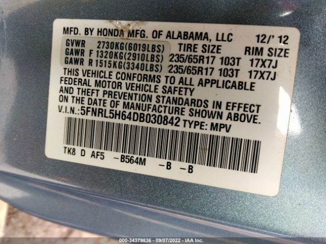 Photo 8 VIN: 5FNRL5H64DB030842 - HONDA ODYSSEY 