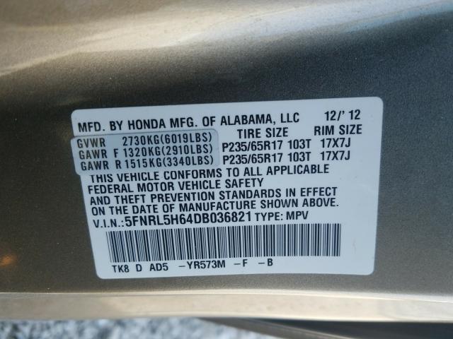 Photo 9 VIN: 5FNRL5H64DB036821 - HONDA ODYSSEY EX 