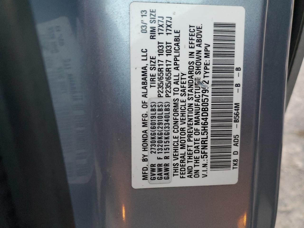 Photo 12 VIN: 5FNRL5H64DB057992 - HONDA ODYSSEY 