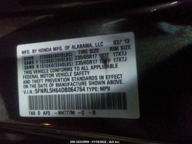 Photo 8 VIN: 5FNRL5H64DB064764 - HONDA ODYSSEY 