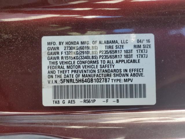 Photo 13 VIN: 5FNRL5H64GB102787 - HONDA ODYSSEY EX 