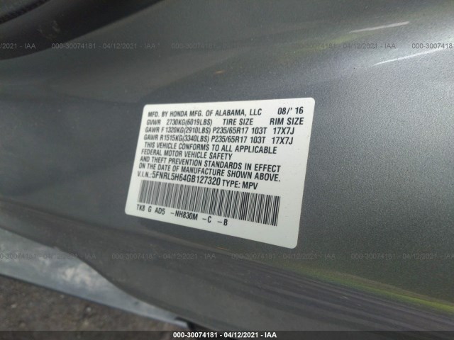 Photo 8 VIN: 5FNRL5H64GB127320 - HONDA ODYSSEY 