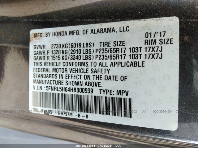 Photo 8 VIN: 5FNRL5H64HB000939 - HONDA ODYSSEY 