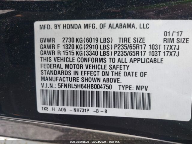 Photo 8 VIN: 5FNRL5H64HB004750 - HONDA ODYSSEY 