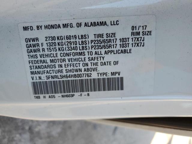 Photo 9 VIN: 5FNRL5H64HB007762 - HONDA ODYSSEY EX 