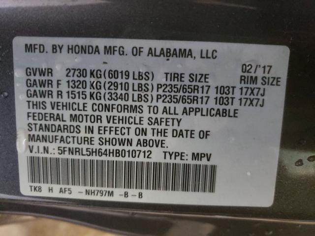 Photo 9 VIN: 5FNRL5H64HB010712 - HONDA ODYSSEY EX 