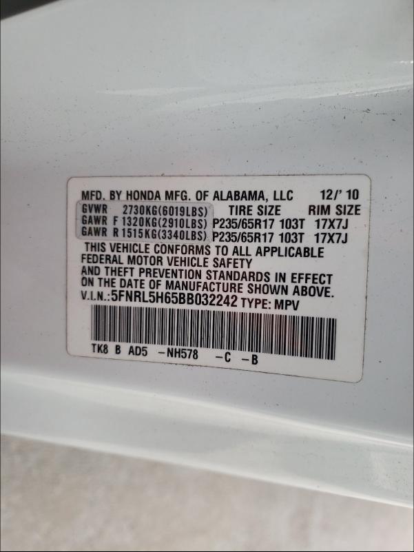 Photo 9 VIN: 5FNRL5H65BB032242 - HONDA ODYSSEY EX 