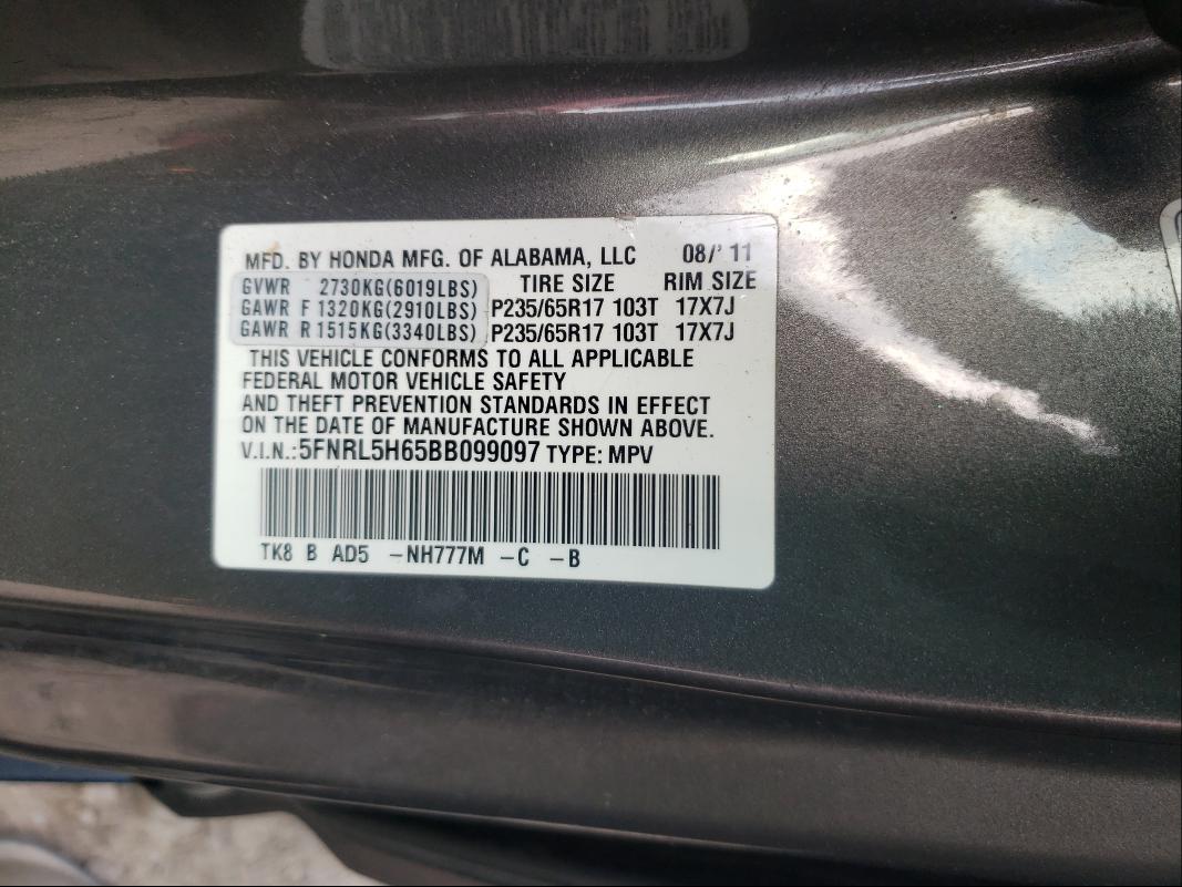 Photo 9 VIN: 5FNRL5H65BB099097 - HONDA ODYSSEY EX 