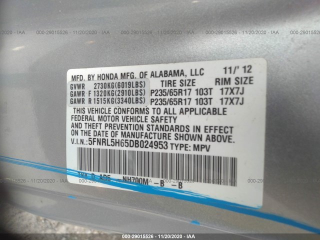 Photo 8 VIN: 5FNRL5H65DB024953 - HONDA ODYSSEY 