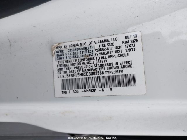 Photo 8 VIN: 5FNRL5H65EB002386 - HONDA ODYSSEY 