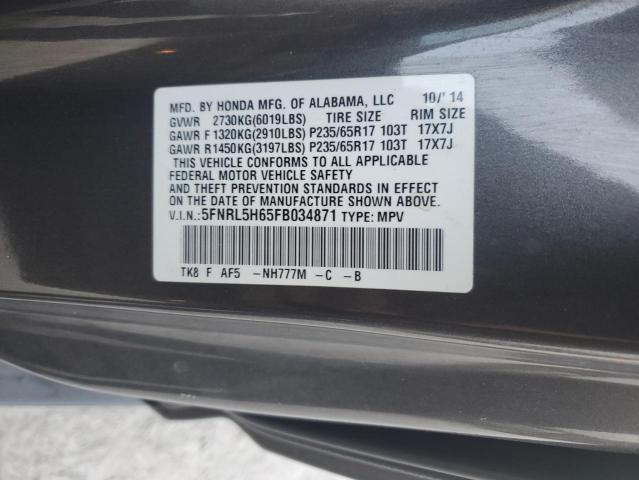 Photo 12 VIN: 5FNRL5H65FB034871 - HONDA ODYSSEY EX 