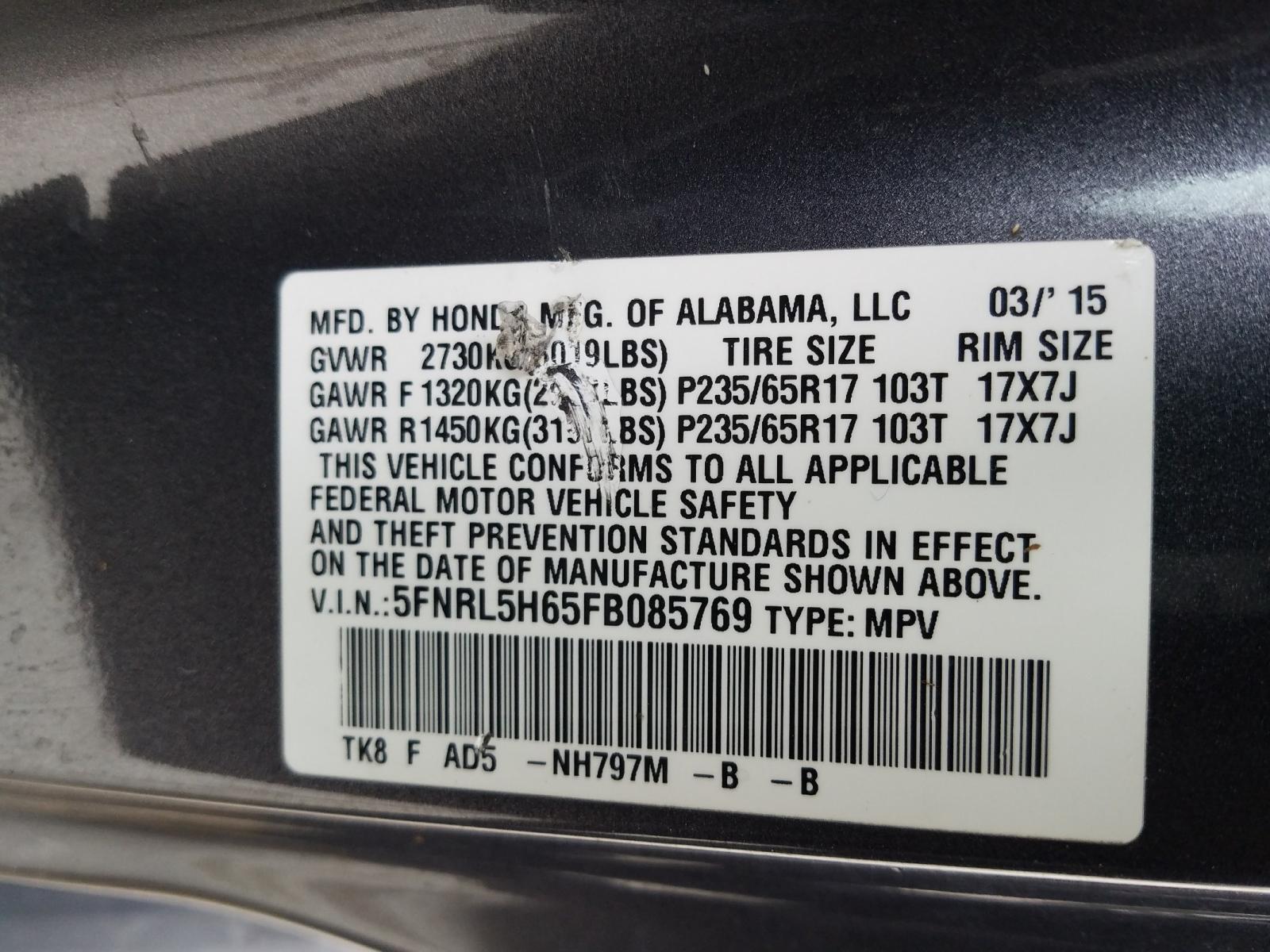 Photo 9 VIN: 5FNRL5H65FB085769 - HONDA ODYSSEY EX 