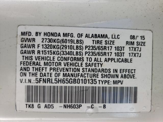 Photo 9 VIN: 5FNRL5H65GB010135 - HONDA ODYSSEY EX 