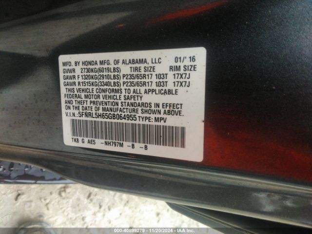 Photo 8 VIN: 5FNRL5H65GB064955 - HONDA ODYSSEY 