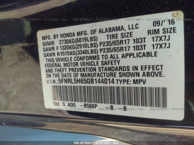 Photo 8 VIN: 5FNRL5H65GB144014 - HONDA ODYSSEY 