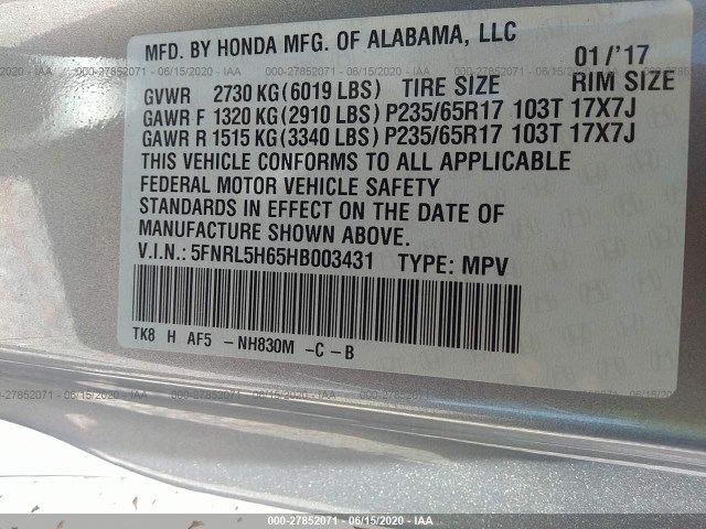 Photo 8 VIN: 5FNRL5H65HB003431 - HONDA ODYSSEY 