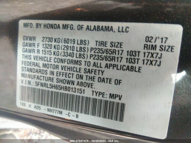 Photo 8 VIN: 5FNRL5H65HB013151 - HONDA ODYSSEY 