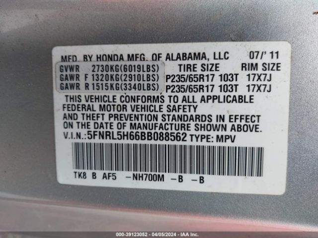 Photo 8 VIN: 5FNRL5H66BB088562 - HONDA ODYSSEY 