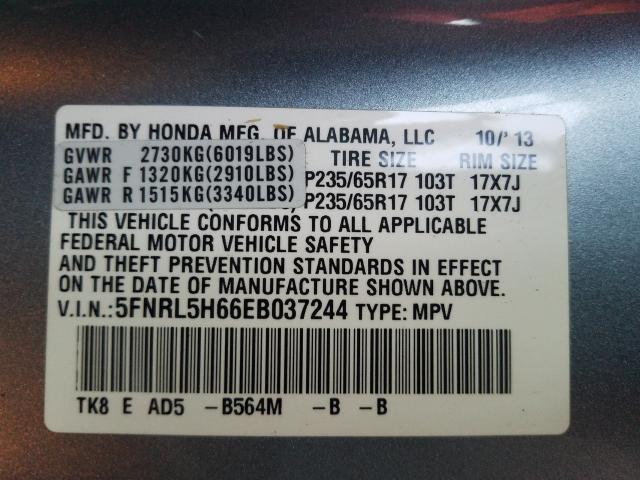 Photo 9 VIN: 5FNRL5H66EB037244 - HONDA ODYSSEY EX 