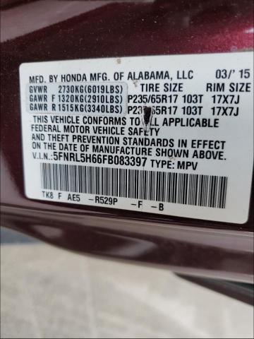 Photo 9 VIN: 5FNRL5H66FB083397 - HONDA ODYSSEY EX 