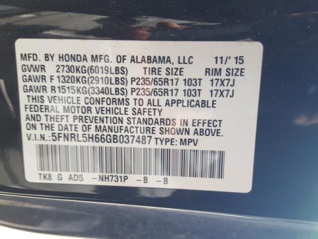 Photo 9 VIN: 5FNRL5H66GB037487 - HONDA ODYSSEY EX 