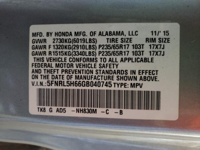 Photo 9 VIN: 5FNRL5H66GB040745 - HONDA ODYSSEY EX 