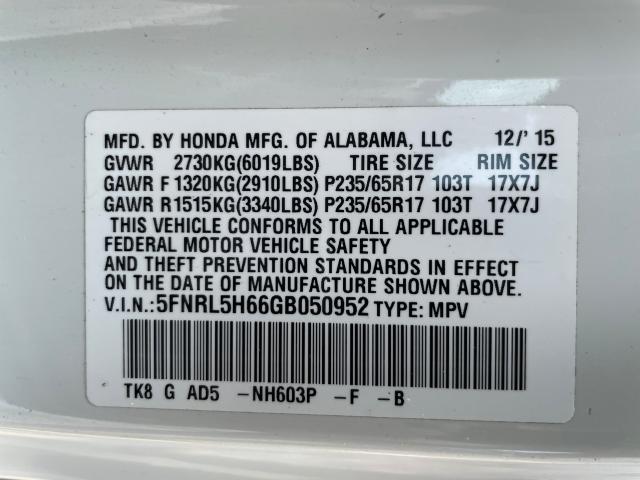 Photo 9 VIN: 5FNRL5H66GB050952 - HONDA ODYSSEY EX 