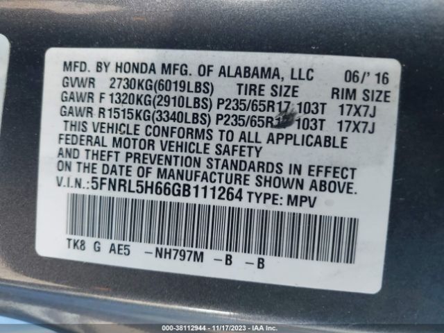 Photo 8 VIN: 5FNRL5H66GB111264 - HONDA ODYSSEY 