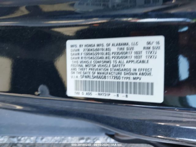 Photo 8 VIN: 5FNRL5H66GB117260 - HONDA ODYSSEY 